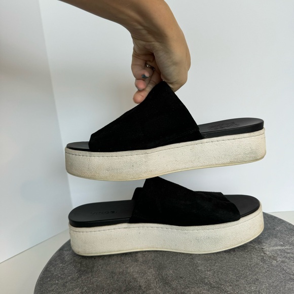 Vince Walford Leather Suede Black White Sole Slides Sandals 9 - Picture 7 of 12